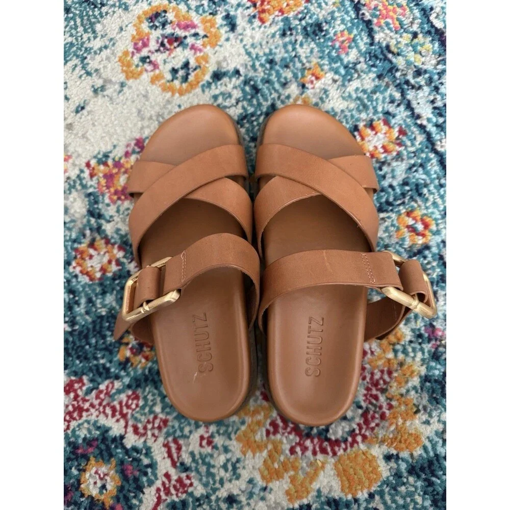 Schutz Vivienna Sporty Leather Slide Sandals Size 5